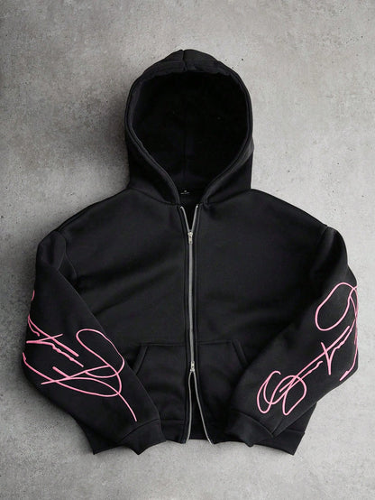 Men's Graphic Embroidered Zip-Up Hoodie
