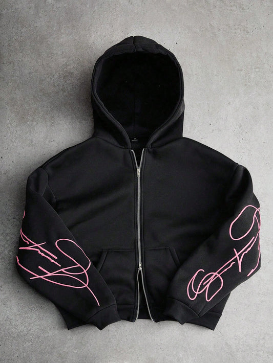 Men's Graphic Embroidered Zip-Up Hoodie