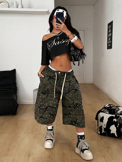 Coolane Women's Y2K Graphic Off-Shoulder Crop Top