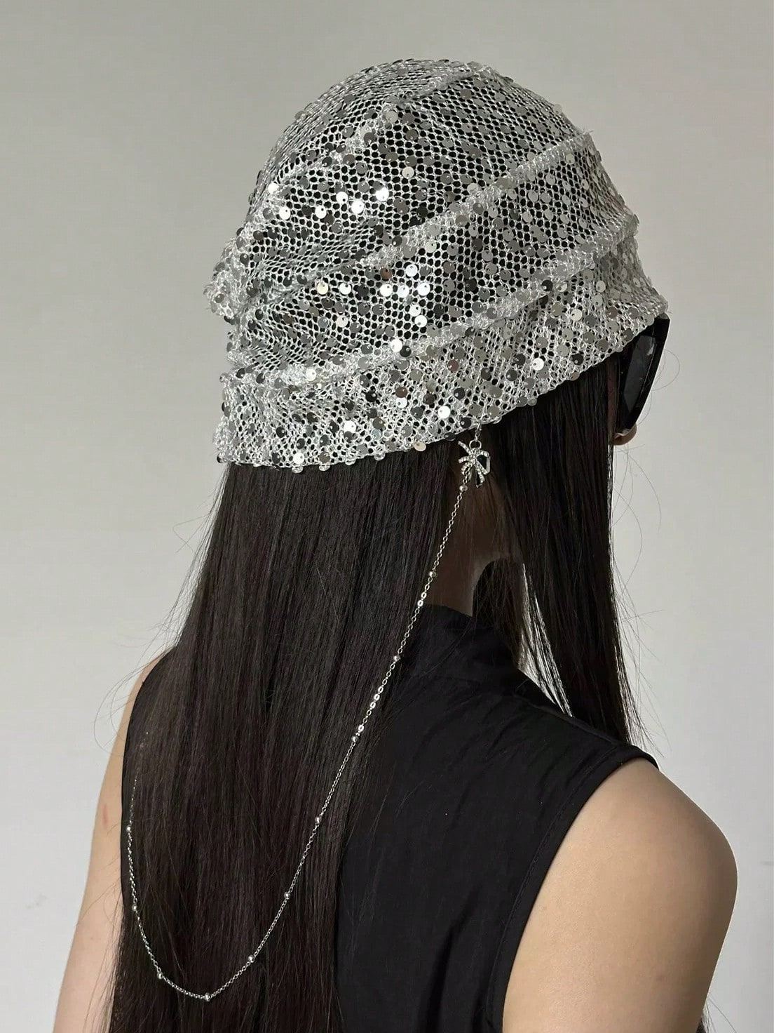 Y2K Sequin Rhinestone Chain Pendant Hollow Beanie