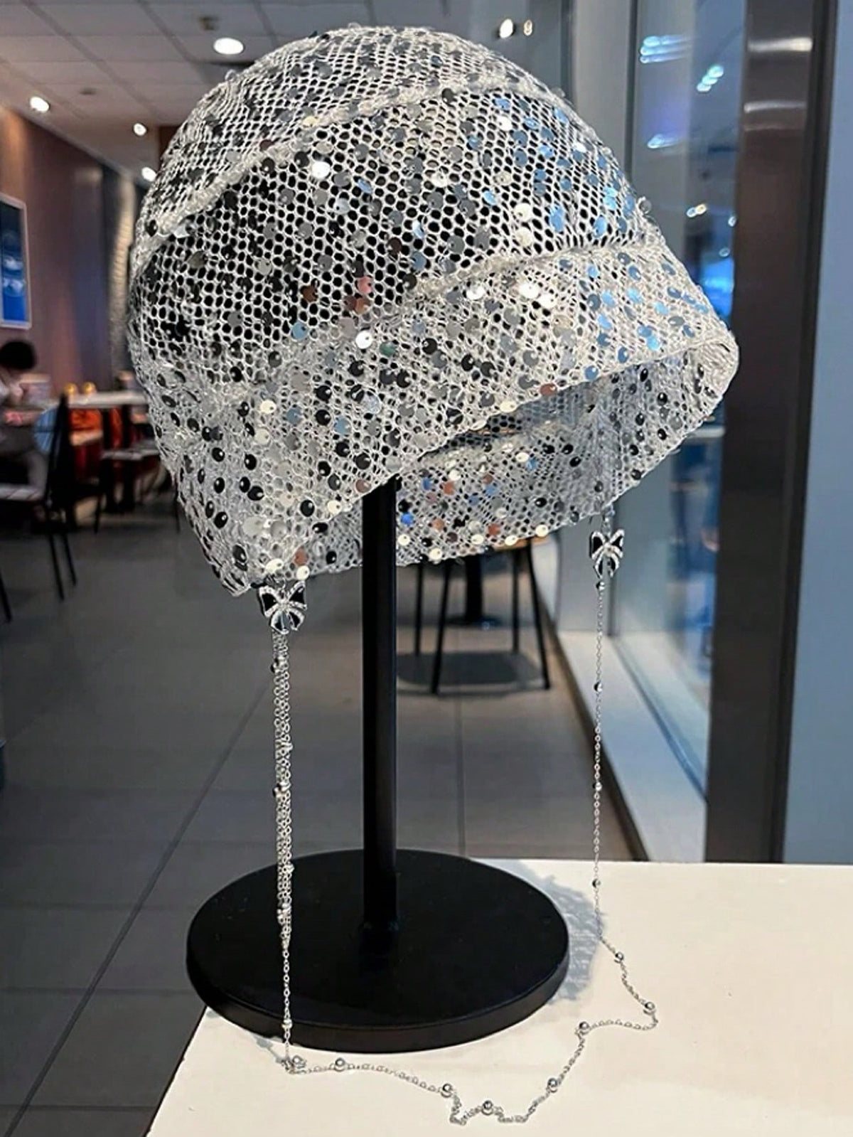 Y2K Sequin Rhinestone Chain Pendant Hollow Beanie