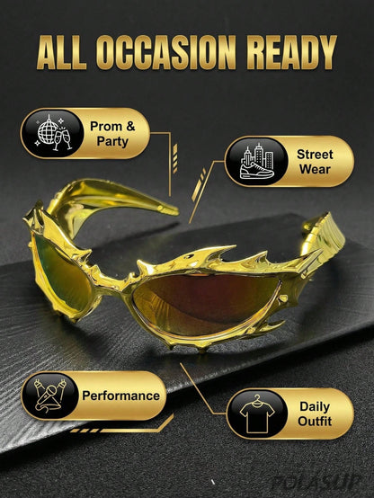 3D Dragon Totem Spiked Y2K Cyberpunk Cycling Glasses