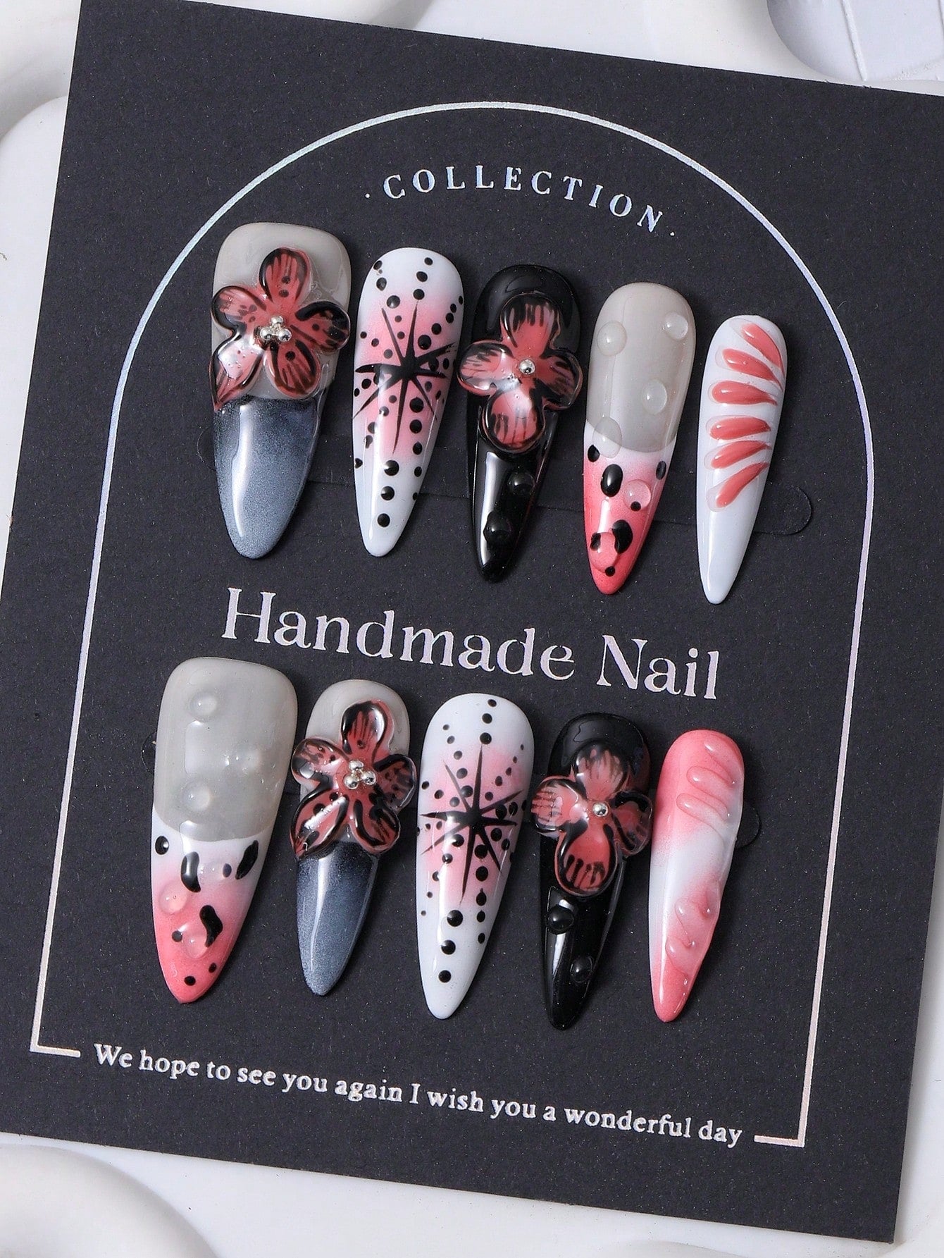 Y2K Pink 3D Star Handmade Long Pointed Press-On Nails