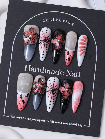 Y2K Pink 3D Star Handmade Long Pointed Press-On Nails