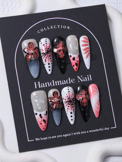 Y2K Pink 3D Star Handmade Long Pointed Press-On Nails