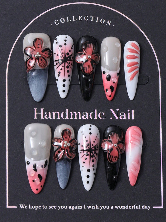 Y2K Pink 3D Star Handmade Long Pointed Press-On Nails