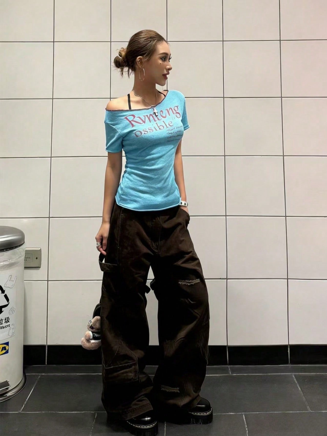 Women's Blue Asymmetrical Slim Fit Crop Top