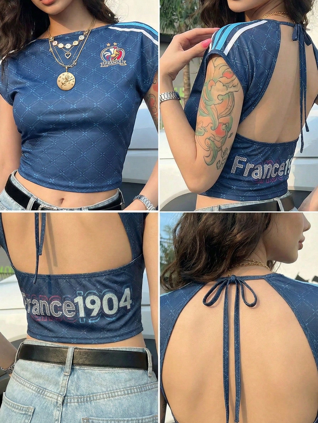 French Mesh Crop Top Casual Summer T-Shirt