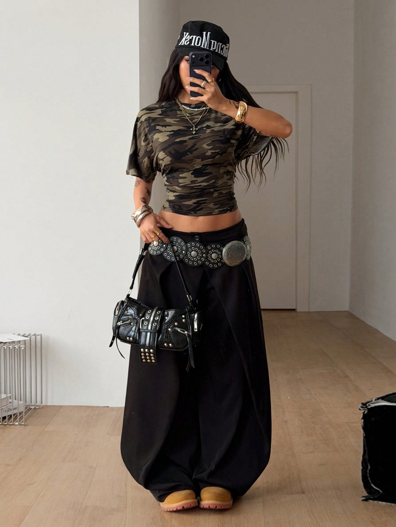 Y2K Camo Ruched Short Sleeve Crop Top