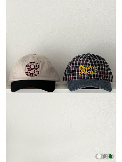 Collegiate Plaid Color Block Soft Crown Baseball Cap