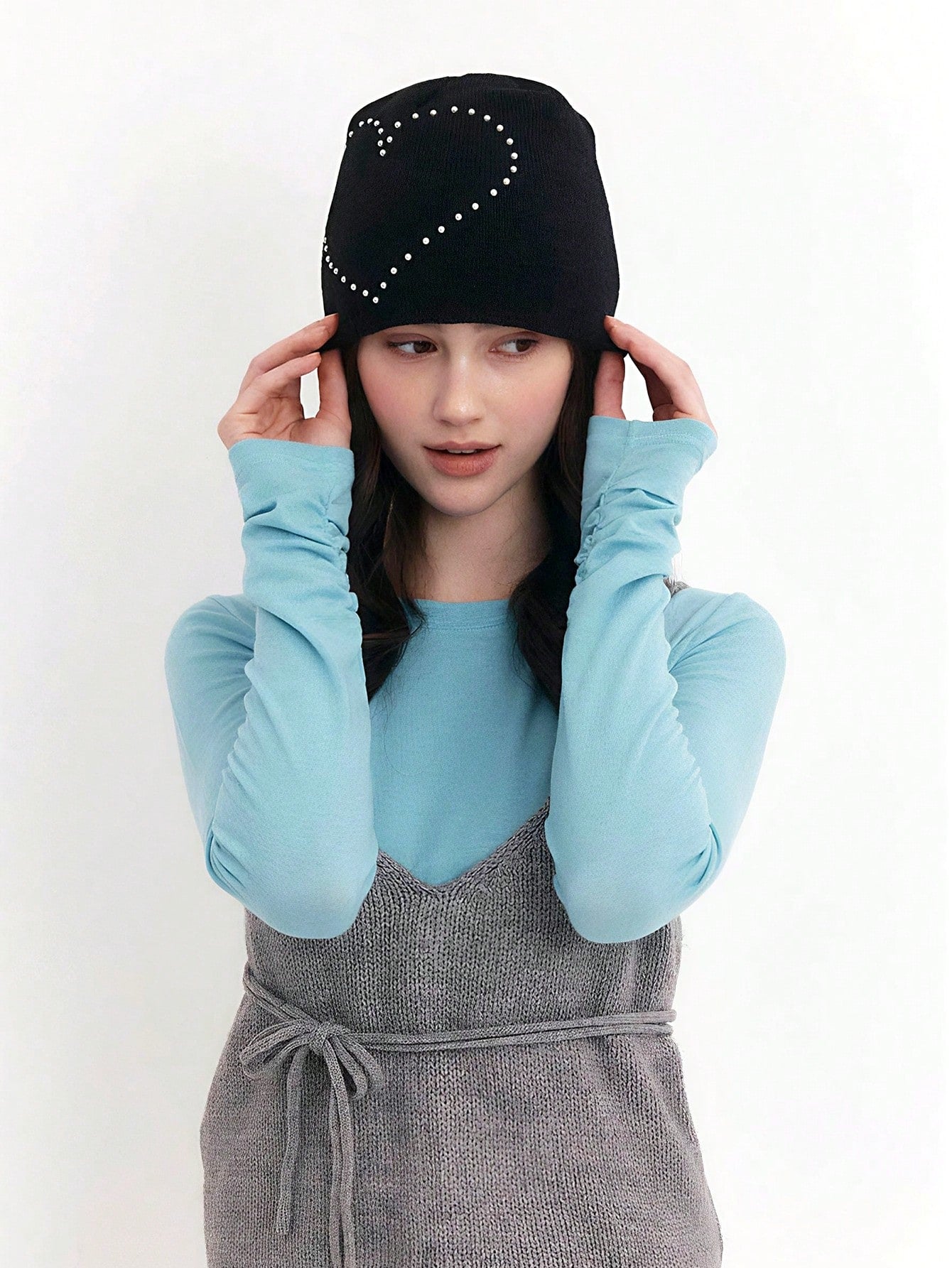 Heart Pearl Knitted Beanie Y2K Soft Girl Slouchy Hat
