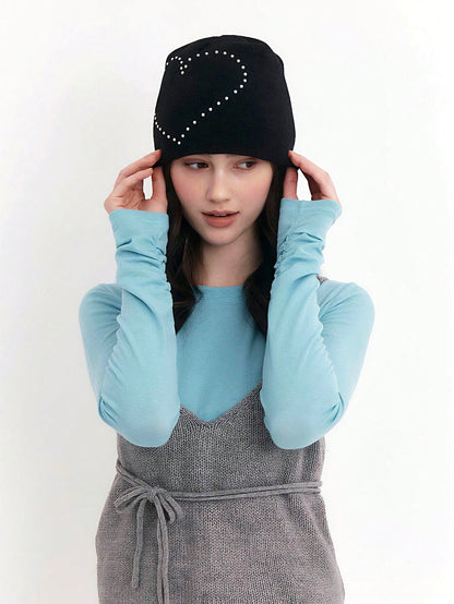 Heart Pearl Knitted Beanie Y2K Soft Girl Slouchy Hat