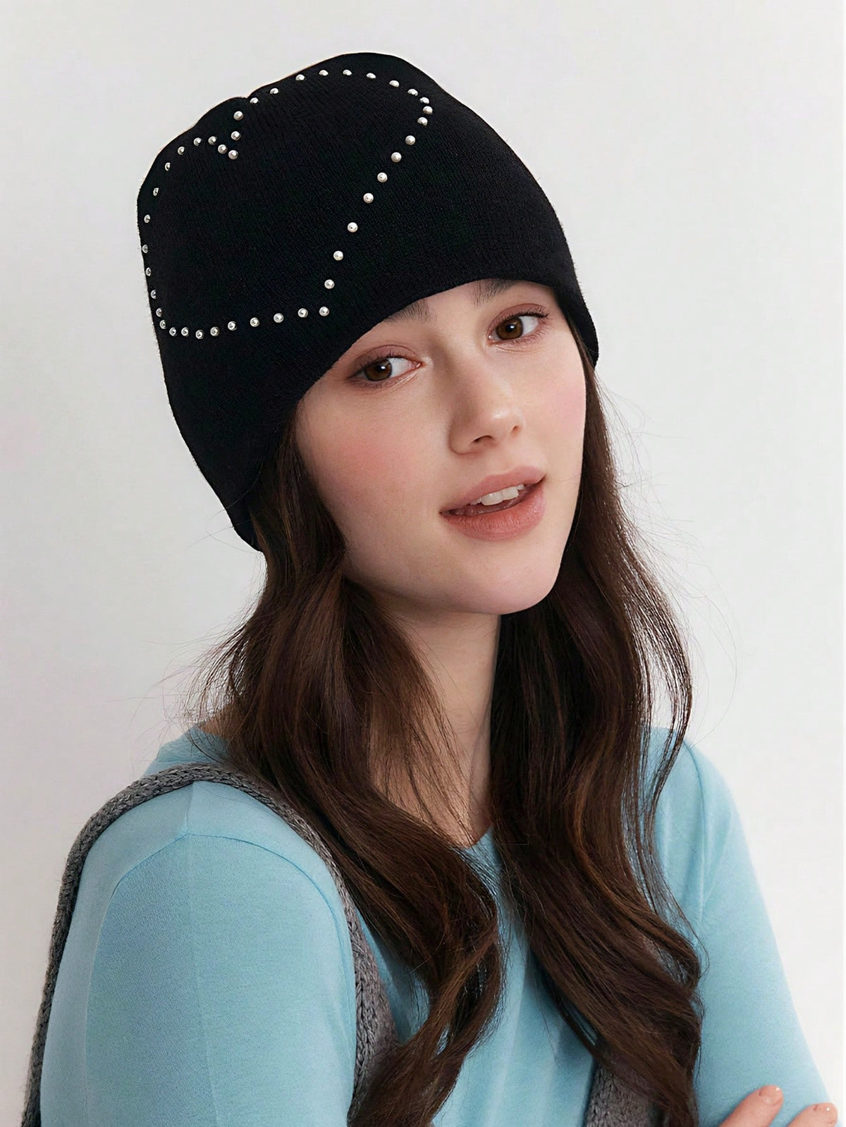 Heart Pearl Knitted Beanie Y2K Soft Girl Slouchy Hat