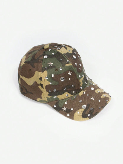 Camouflage Star Rhinestone Hip Hop Baseball Cap