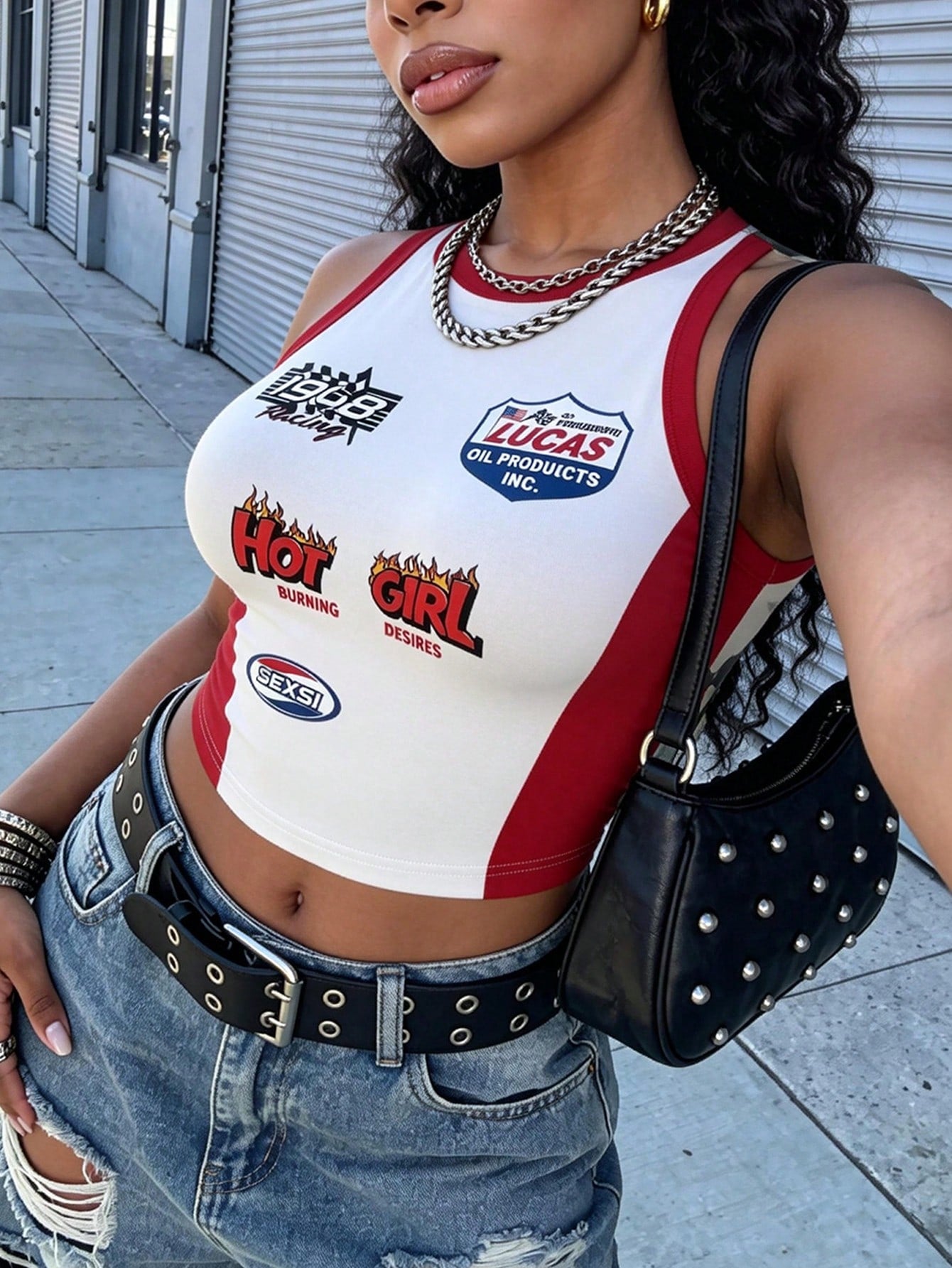 Women’s Y2K Summer Racing Graphic Crop Tank Top