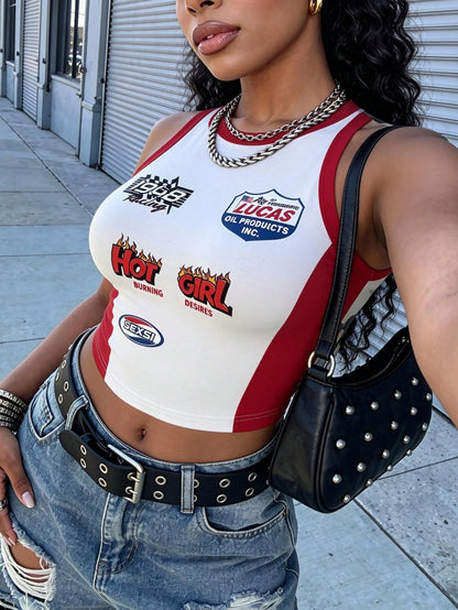 Women’s Y2K Summer Racing Graphic Crop Tank Top