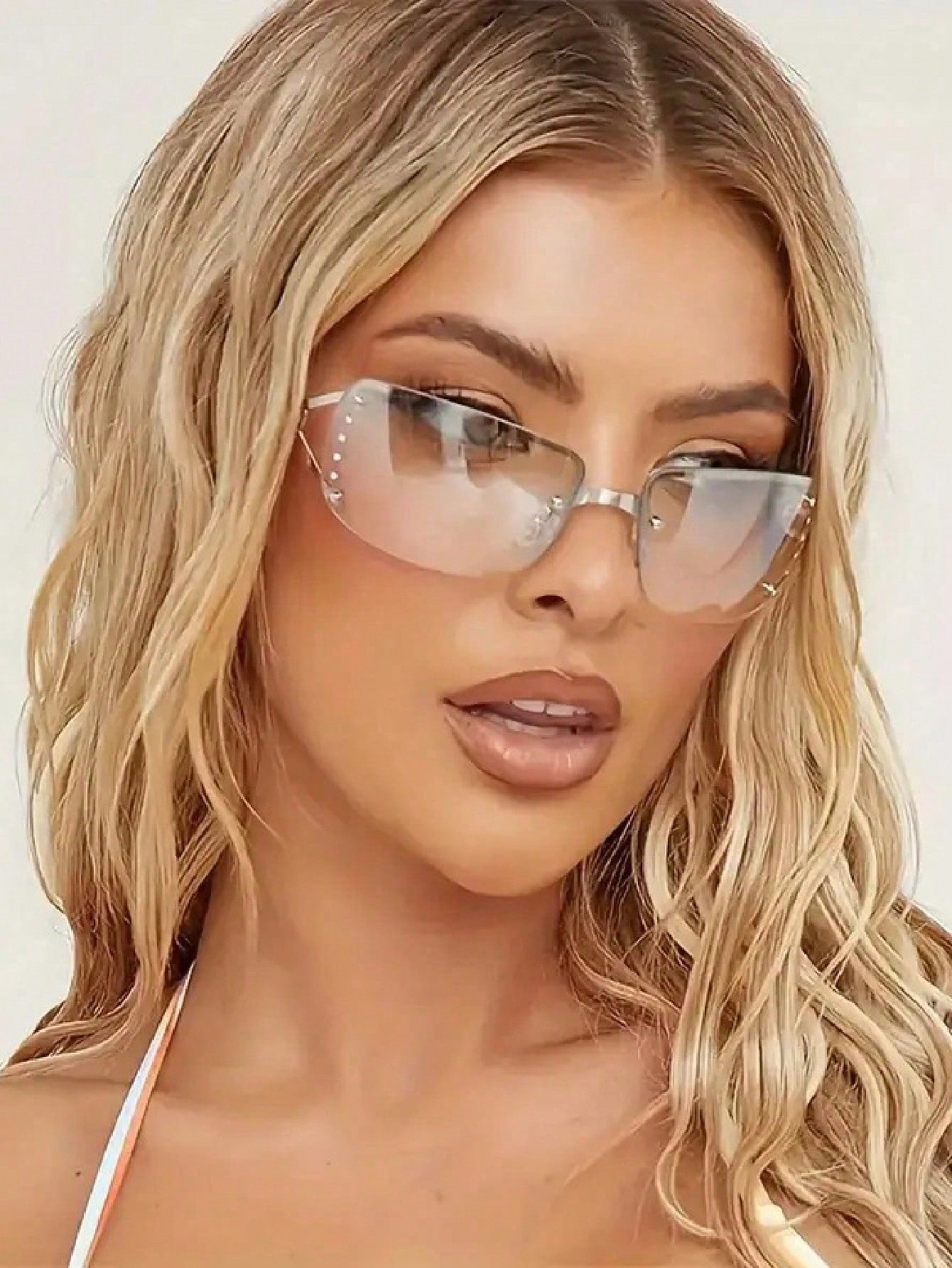 Y2K Silver Mirror Rhinestone Wraparound Glasses