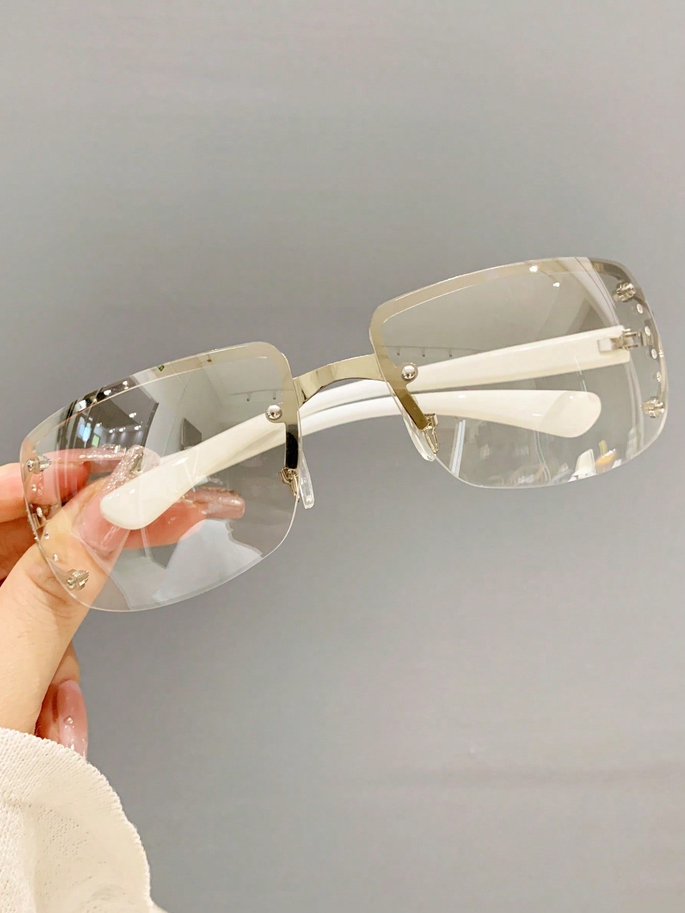 Y2K Silver Mirror Rhinestone Wraparound Glasses