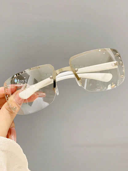 Y2K Silver Mirror Rhinestone Wraparound Glasses