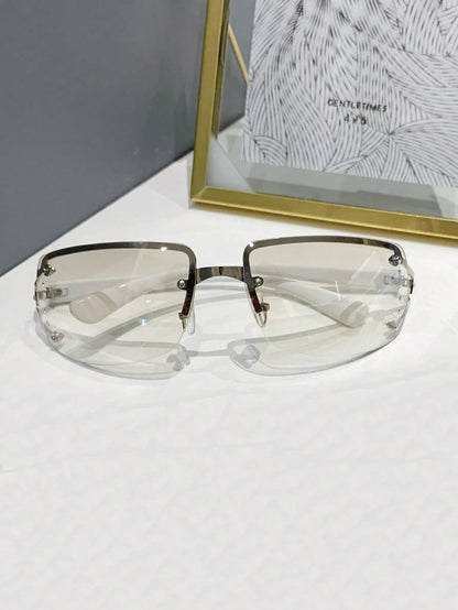 Y2K Silver Mirror Rhinestone Wraparound Glasses