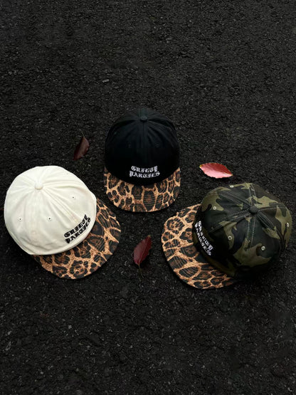 Retro Leopard Print Hip Hop Flat Brim Baseball Cap