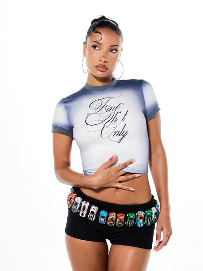 Dreamy Mind Ombre Blue Graphic Crop Tee