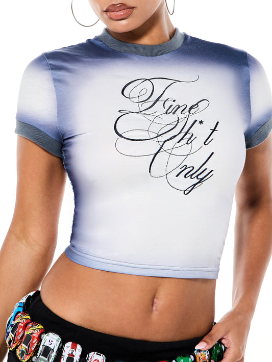 Dreamy Mind Ombre Blue Graphic Crop Tee