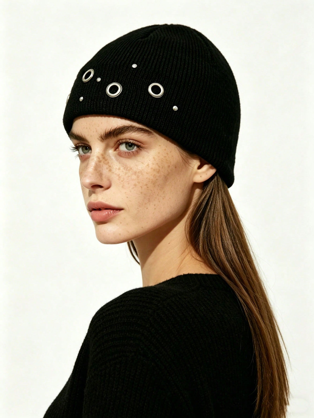 Rivet Hollow Out Knit Beanie Korean Street Style