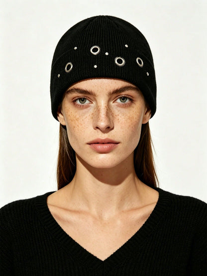 Rivet Hollow Out Knit Beanie Korean Street Style