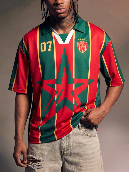 Men's Striped Star Print Summer Polo
