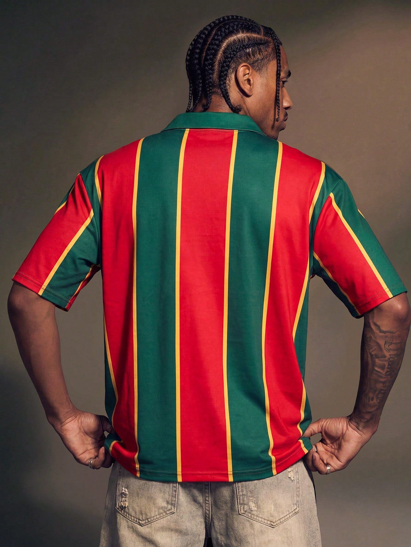 Men's Striped Star Print Summer Polo