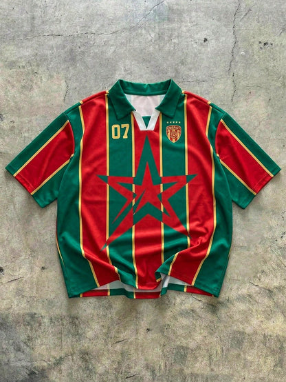 Men's Striped Star Print Summer Polo