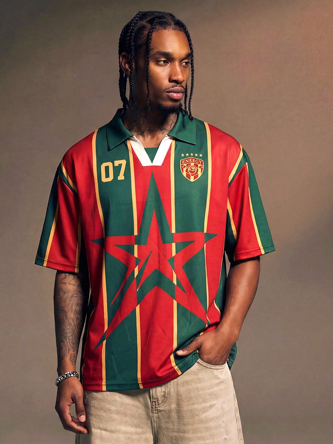 Men's Striped Star Print Summer Polo