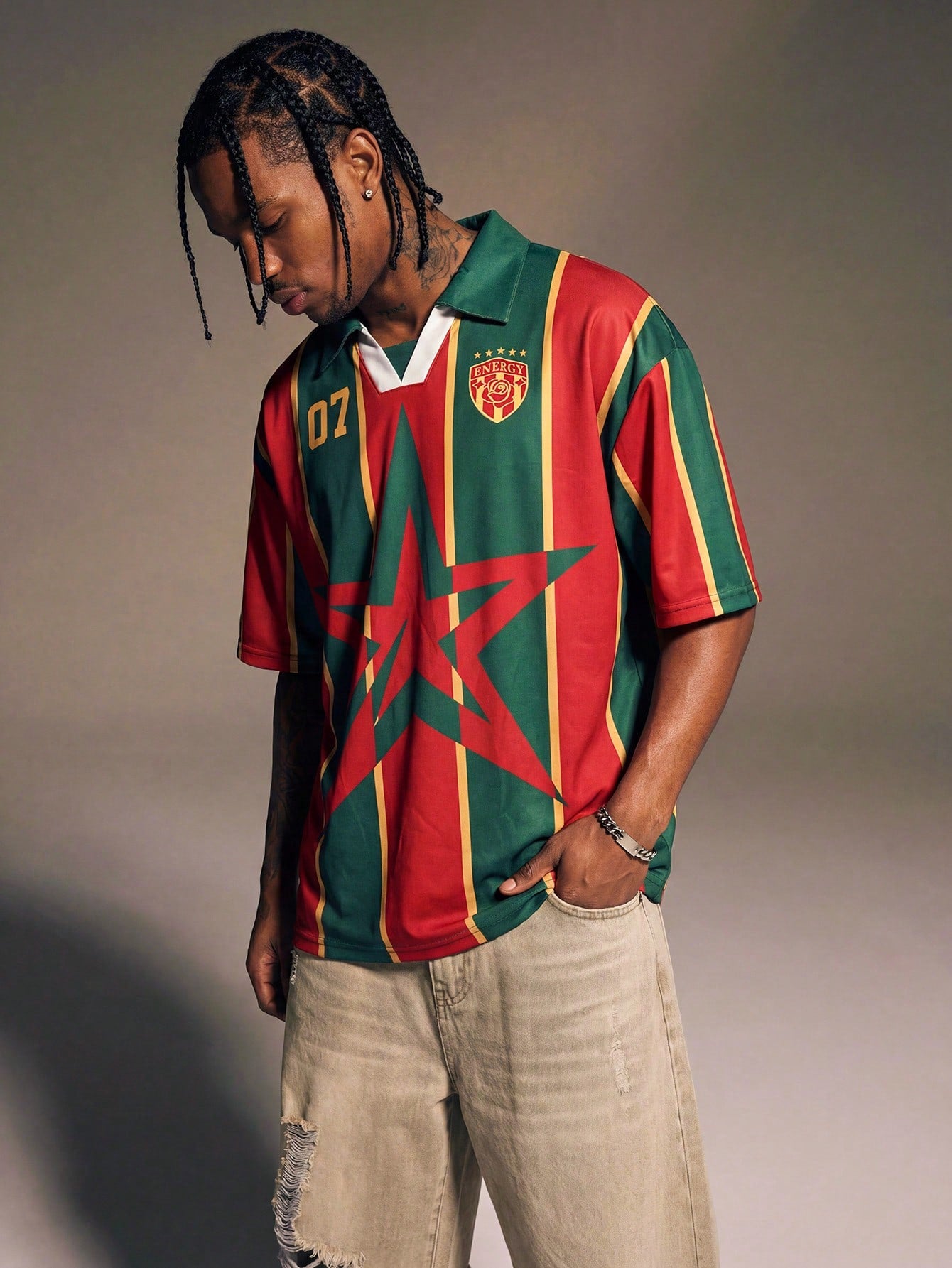 Men's Striped Star Print Summer Polo