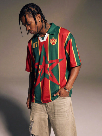 Men's Striped Star Print Summer Polo