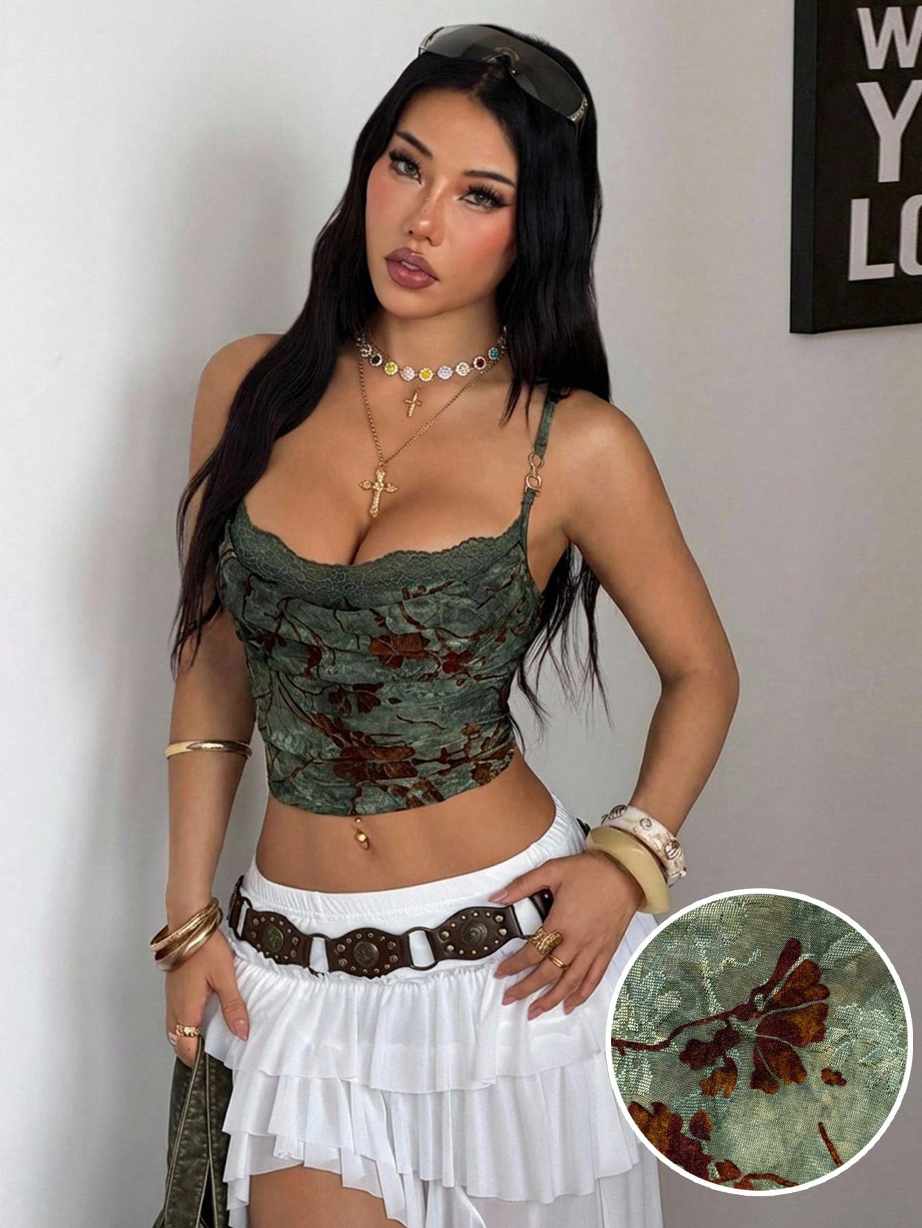 Coolane Y2K Leopard Print Lace Mesh Camisole