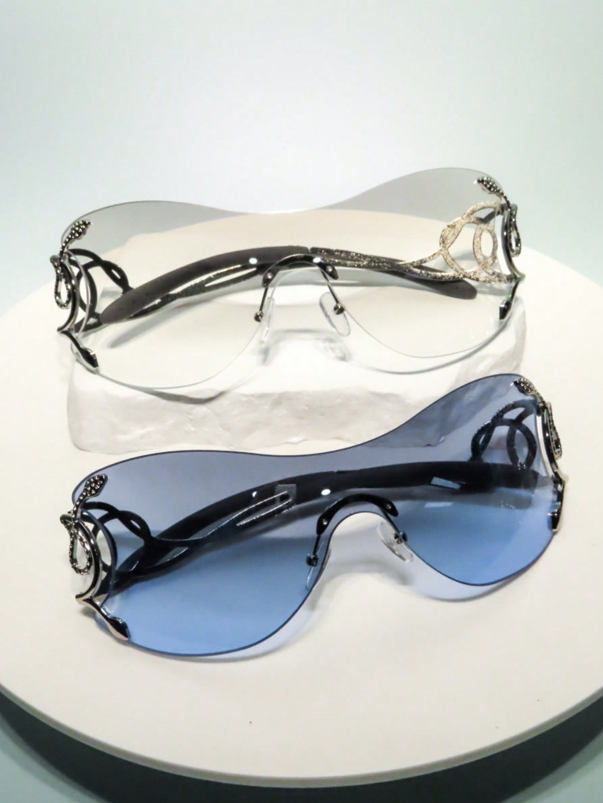 Y2K One-Piece Silver Snake Decor Fashion Glasses