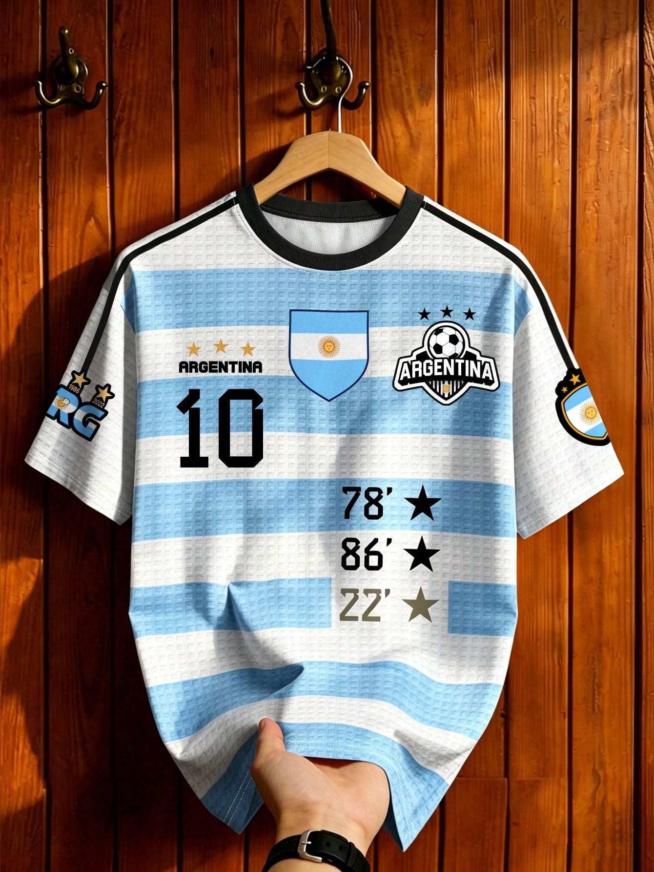 Men Retro Argentine Striped Football Jersey