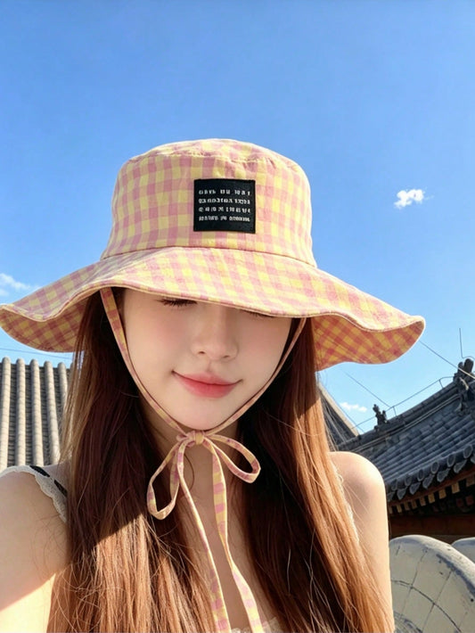 Vintage Plaid Wide Brim Sun Bucket Hat