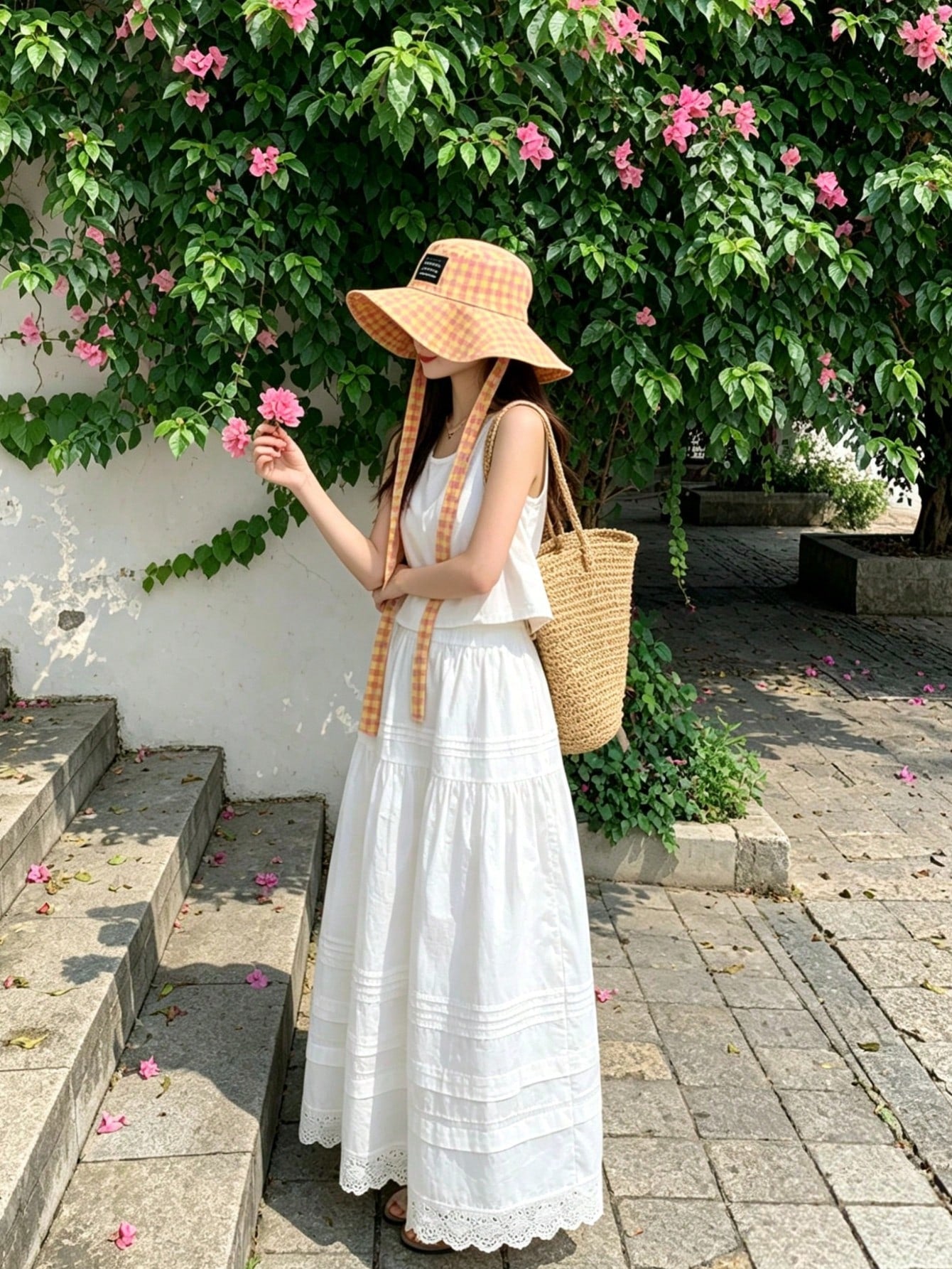 Vintage Plaid Wide Brim Sun Bucket Hat