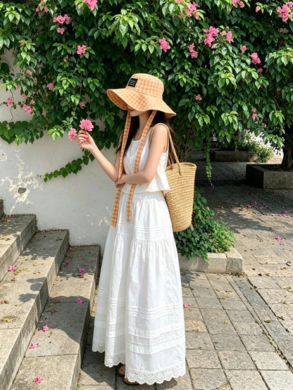 Vintage Plaid Wide Brim Sun Bucket Hat