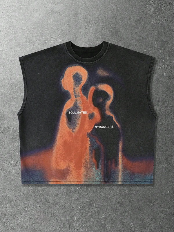 Men's Grunge Punk Distressed Print Crop Tank Top