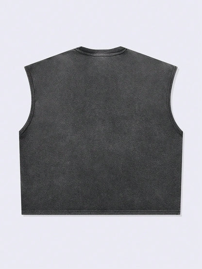 Men Vintage Washed Graphic Crop Tank Top