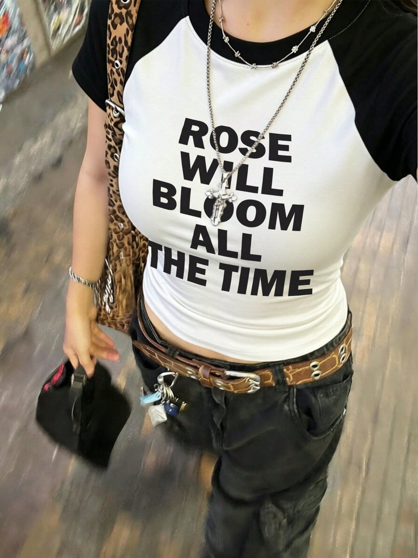 Women's Letter Print Raglan Contrast Crop Top