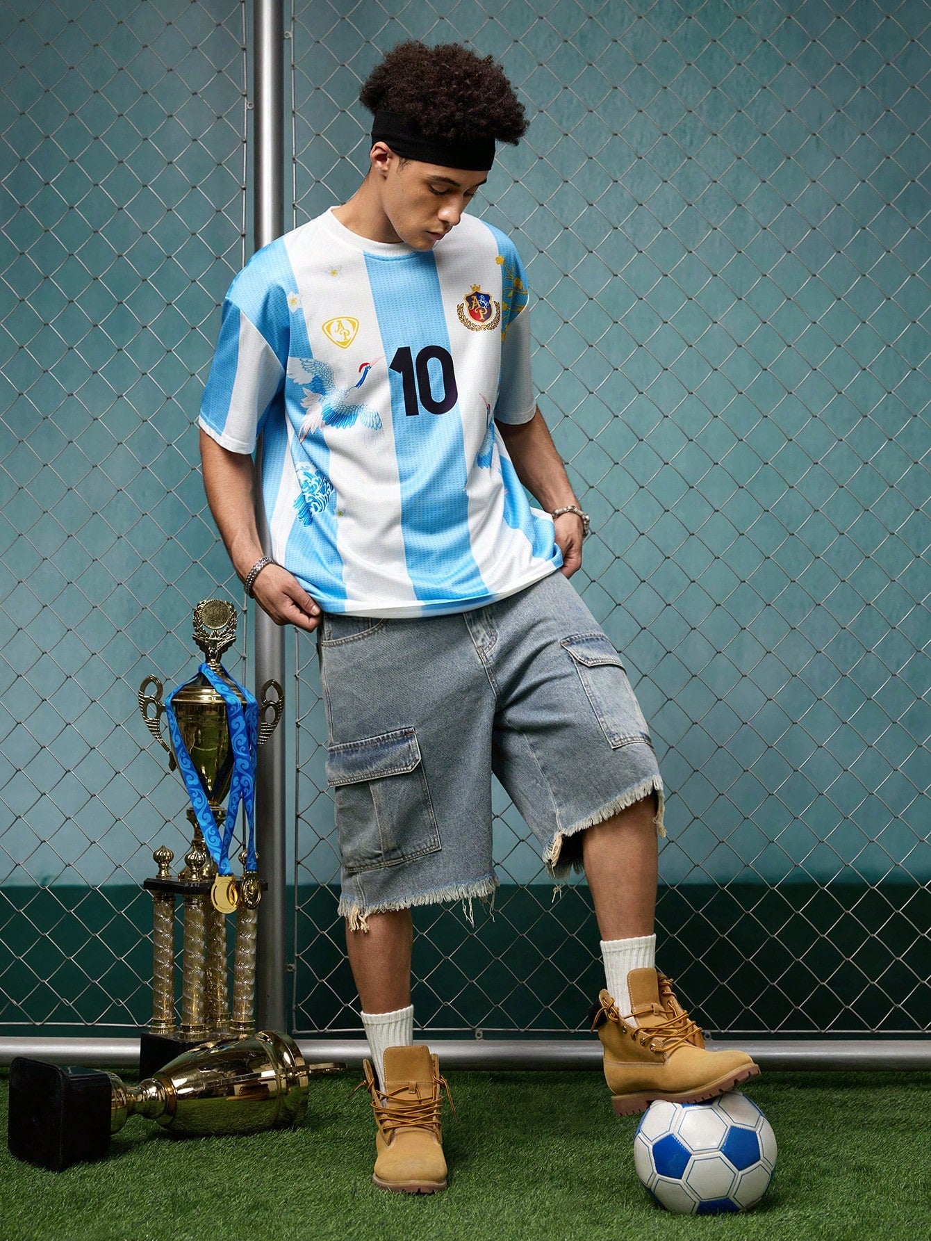 Retro Crane Embroidery Soccer Jersey Bloke Core Tee