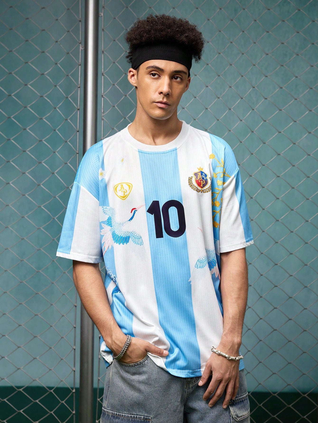 Retro Crane Embroidery Soccer Jersey Bloke Core Tee