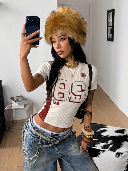 Y2K Vintage Khaki Embroidered Festival Crop Top