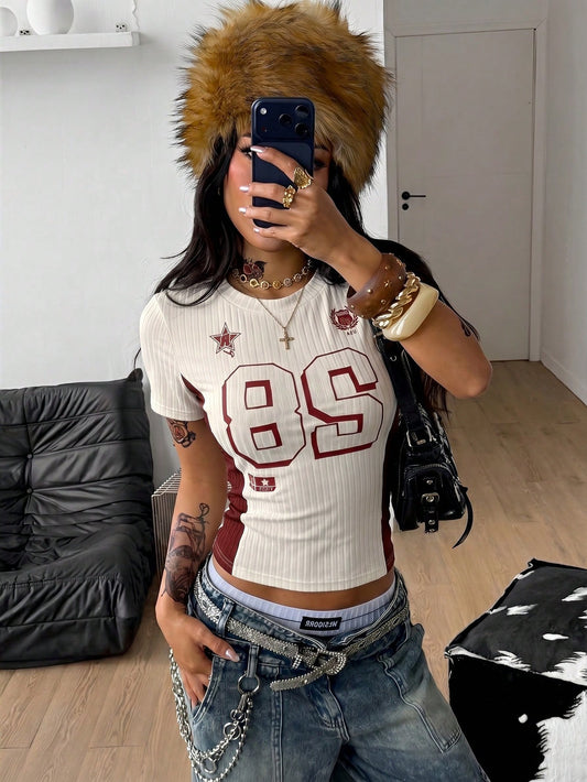 Y2K Vintage Khaki Embroidered Festival Crop Top