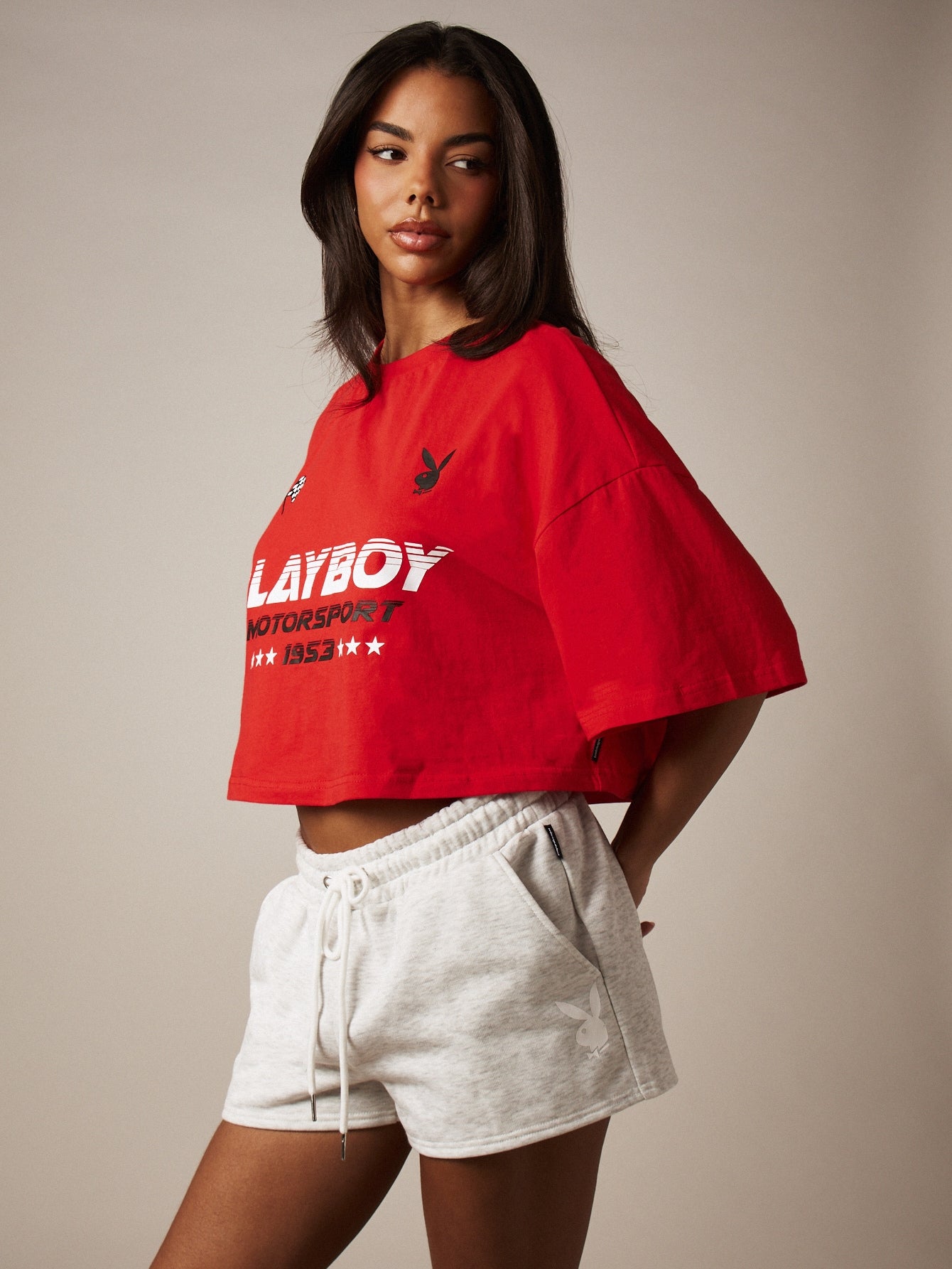 Playboy Motorsport Graphic Oversized Crop Top