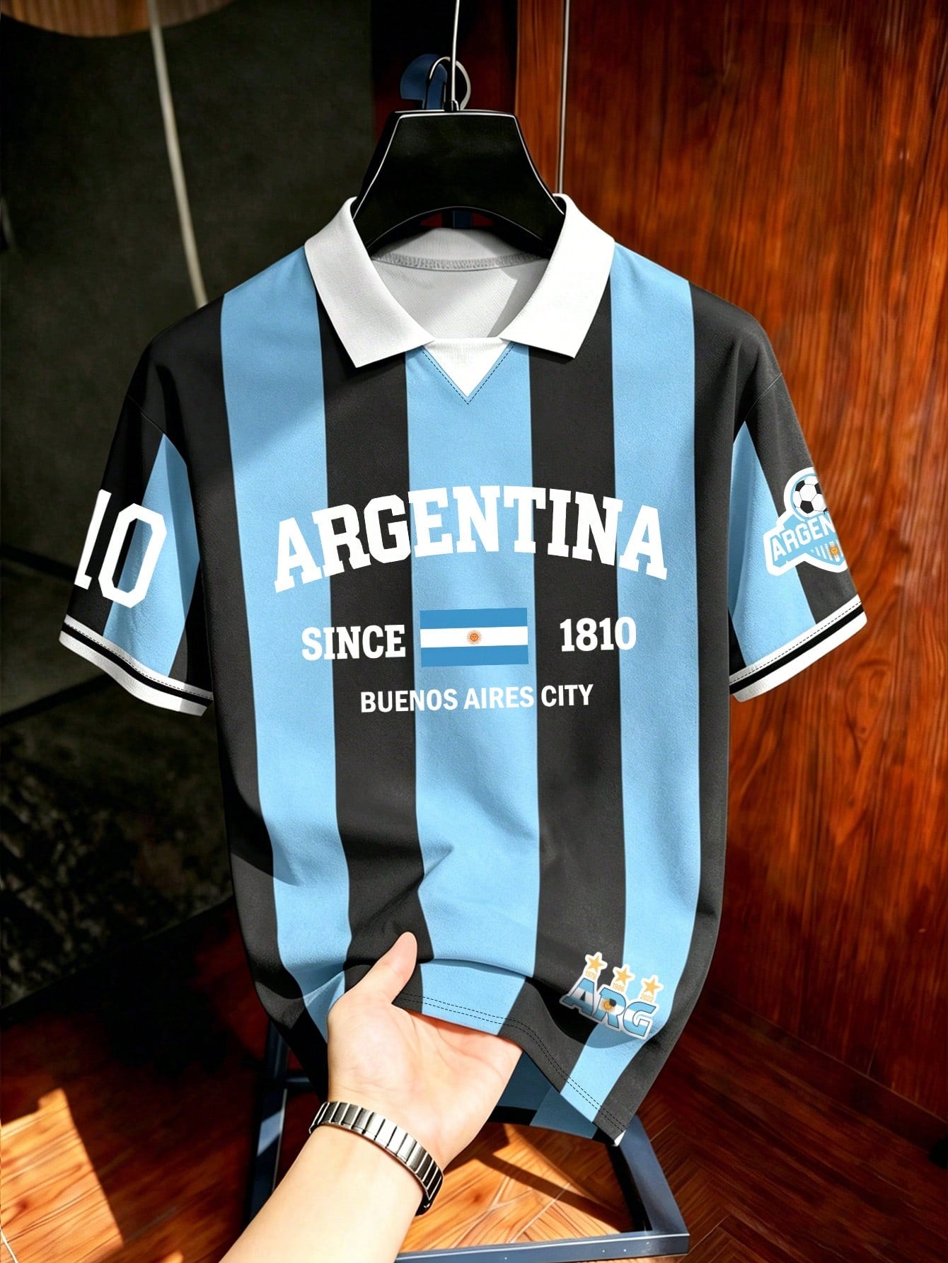 Men's Retro Argentine Football Striped Polo